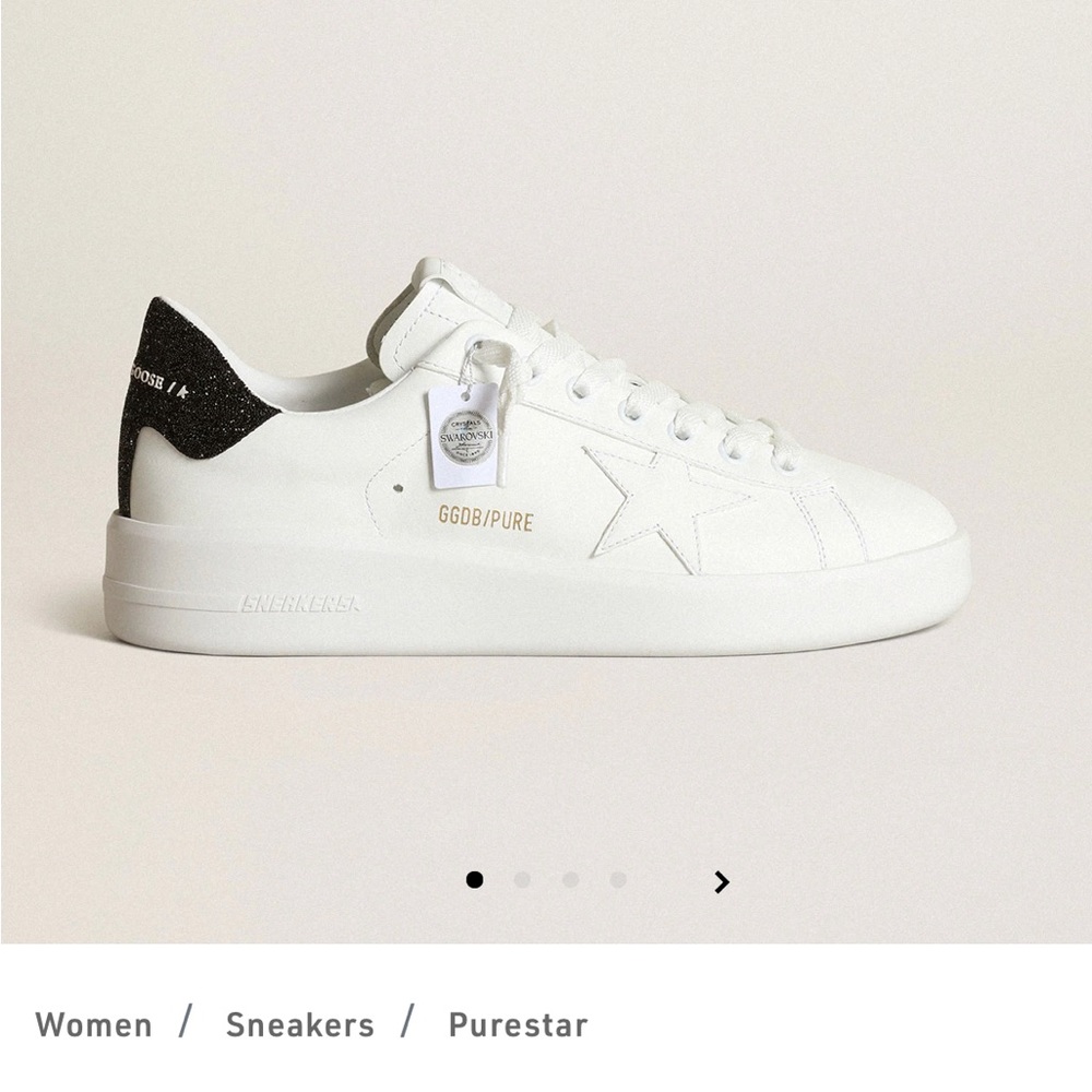 Golden Goose Purestar Sneakers. White leather with black Swavarski Crystals